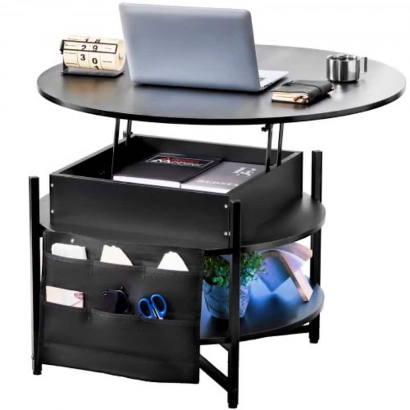 35.3" Round Coffee Table with Lift Top, Hidden Storage & Open Shelf
