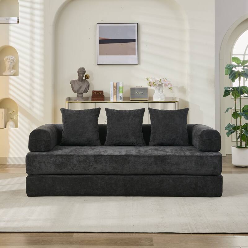 Chenille Convertible Floor Sofa Bed with Armrest for Living Room