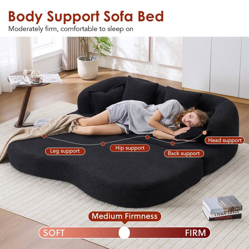 Modern 2-in-1 2-Seater Sofa Folding Sofa Bed with 4 Pillows, Chenille Fabric, High-Density Foam, for Apartment Living Rooms