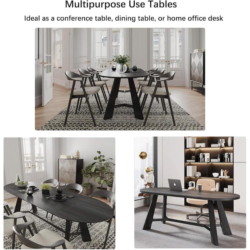 WESOME 70.86" Rustic Wood Oval Dining Table with Tapered Legs - 70.86"D x 31.5"W x 29.53"H