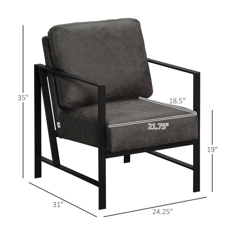 HOMCOM Industrial Accent Chairs with Cushioned Seat and Back, Upholstered Faux Leather Armchair for Bedroom, Living Room Chair