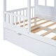 preview thumbnail 13 of 11, Twin Size White Wooden House Bed Safety Toddler Bed Frame with Twin Size Trundle, Apex Roof, Safety Guardrail, Windows