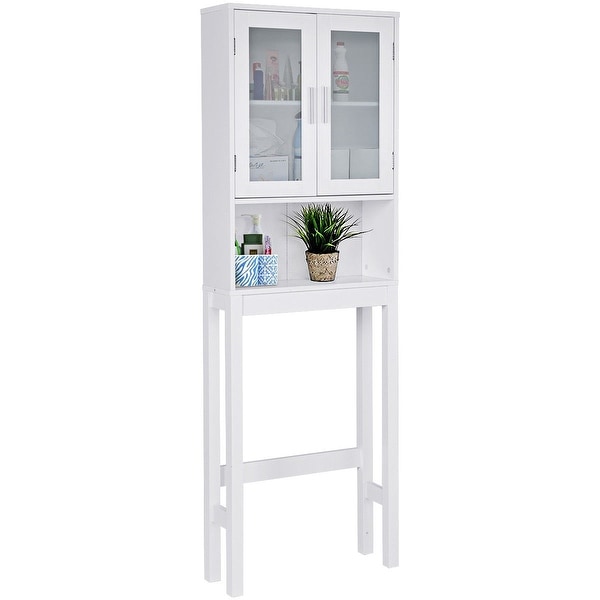 Costway Wooden Over The Toilet Storage Cabinet Spacesaver Organizer Bathroom Tower Rack - White