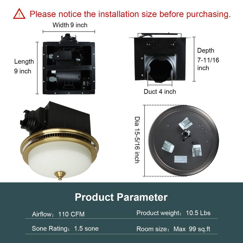 110 CFM Ceiling Exhaust Bathroom Fan with Light and Nightlight