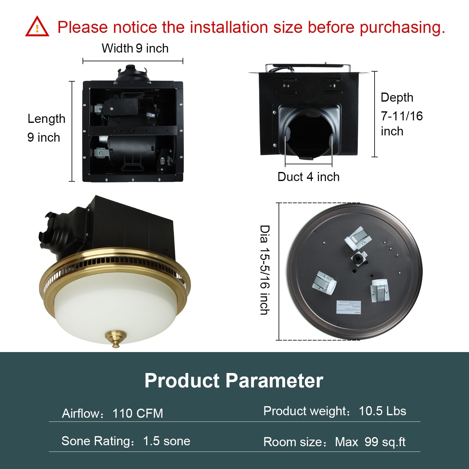 Ultra Quiet Bathroom Exhaust Fan with LED Light u0026 Nightlight 110CFM 1.5  Sone - On Sale - Bed Bath u0026 Beyond - 34999088