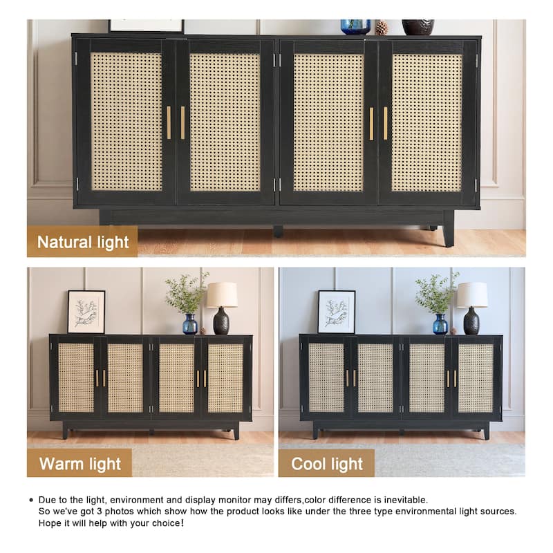 Wood TV Stand for up to 60" TVs with Four Rottan Doors