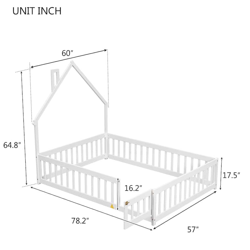 Full House-Shaped Headboard Floor Bed with Fence