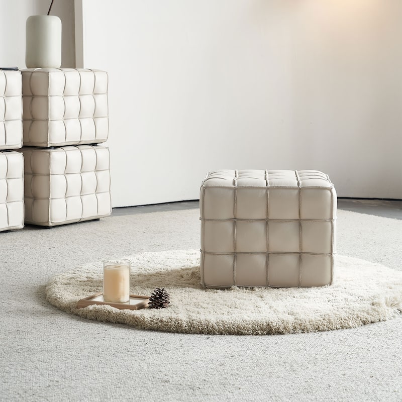 17.32''Genuine Leather Tufted Ottoman,Footstool For Living Room & Bedroom