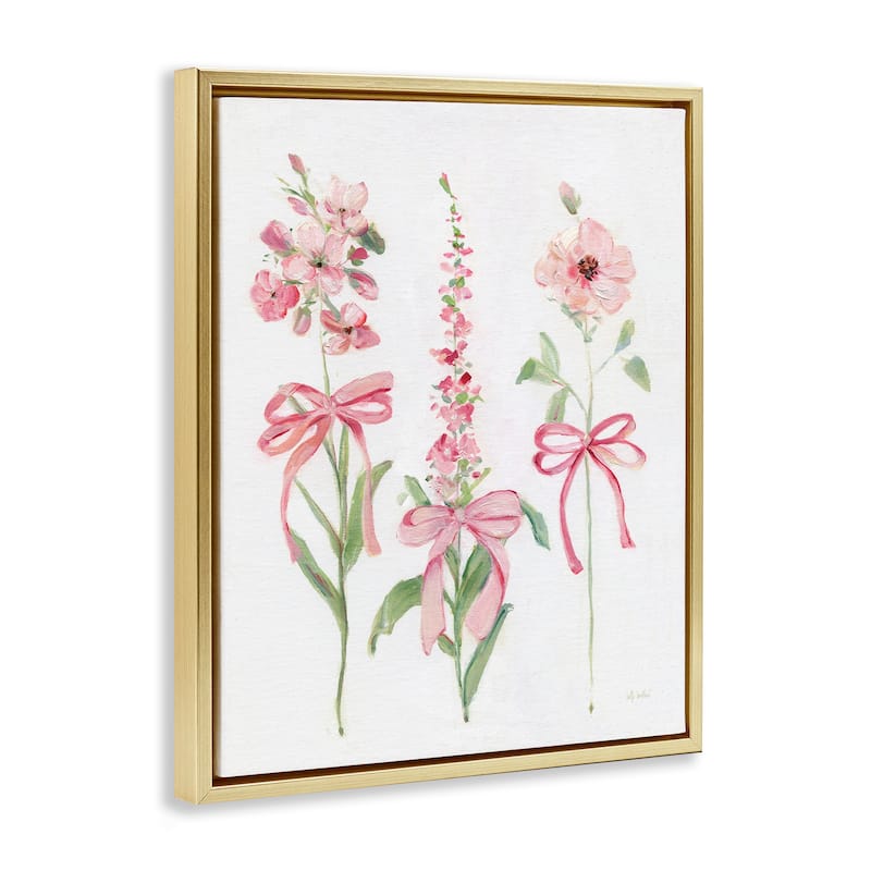 Stupell Pink Cottage Floral Sprigs Framed Floater Canvas Wall Art Design By Sally Swatland