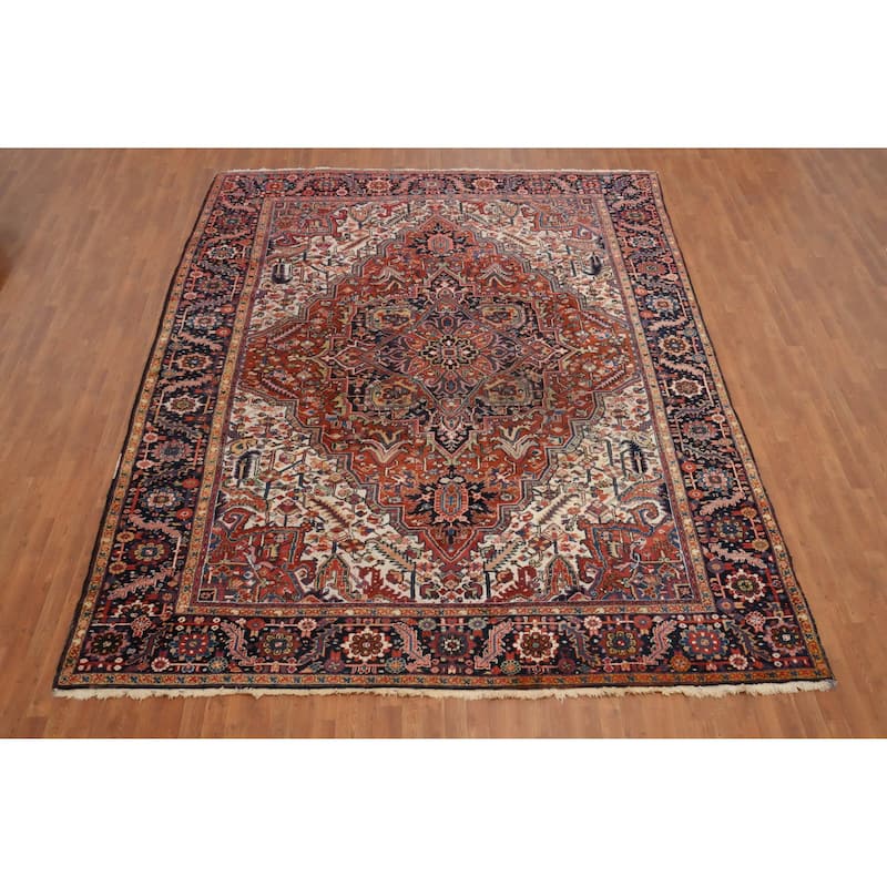 Hand Knotted Oriental 100% Wool Carpet Traditional Medallion Oranges & Rust Heriz Area Rug - 12' 10'' X 10' 2''