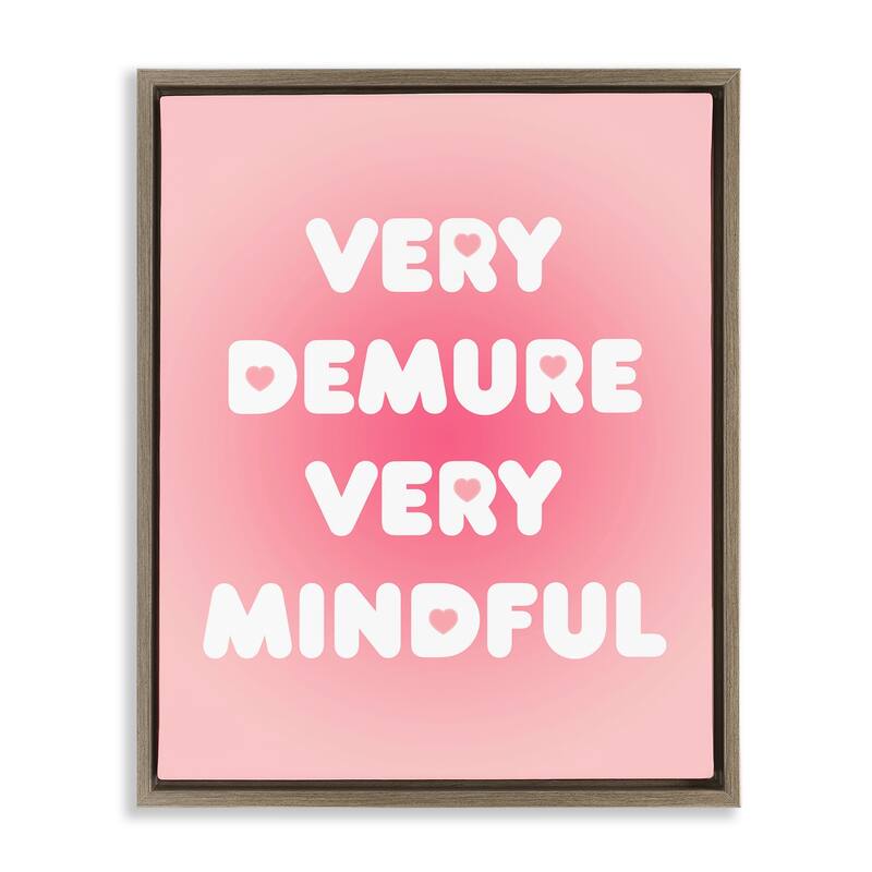 Stupell Trendy Pink Demure & Mindful Framed Floater Canvas Wall Art Design By Lil' Rue - 17 x 21 - Brown