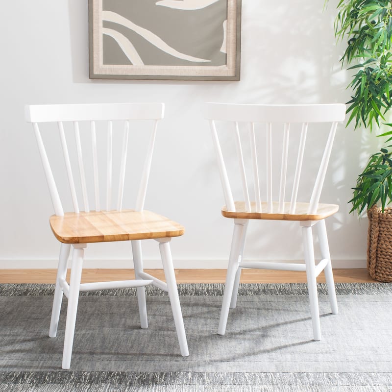 SAFAVIEH Signa Spindle Farmhouse Dining Chair (Set of 2) - 20" W x 20" D x 33" H - 20"W x 20"D x 33"H - White/Natural