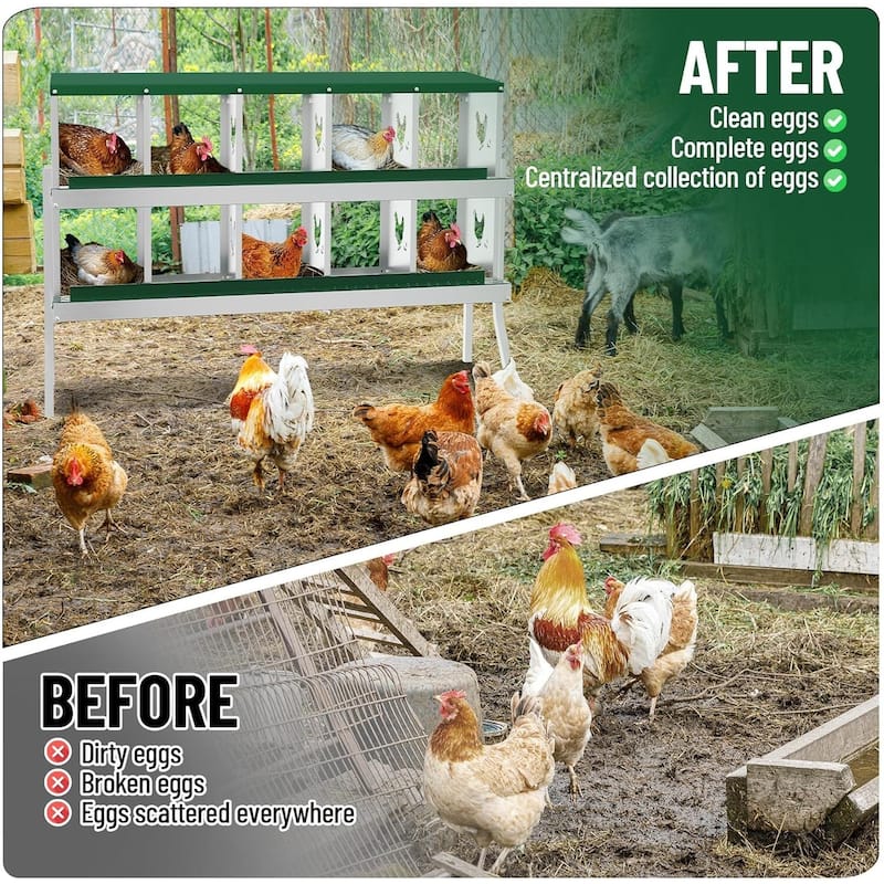Wall-Mount or Free-Standing Metal Chicken Nesting Box for Hens, Green with Legs