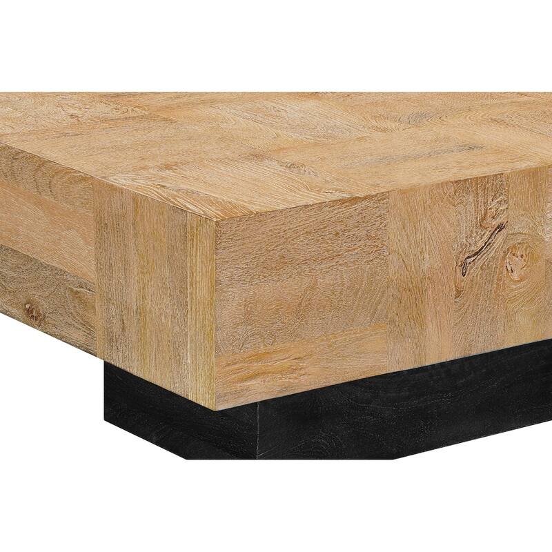 HomeRoots 59" Natural and Black Solid Wood Block Coffee Table - 59