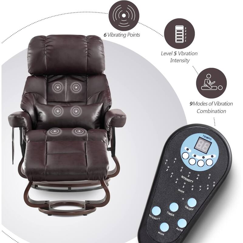 MCombo Set of 2 Recliner Chair with Ottoman Vibration Massag Faux Leather 9068
