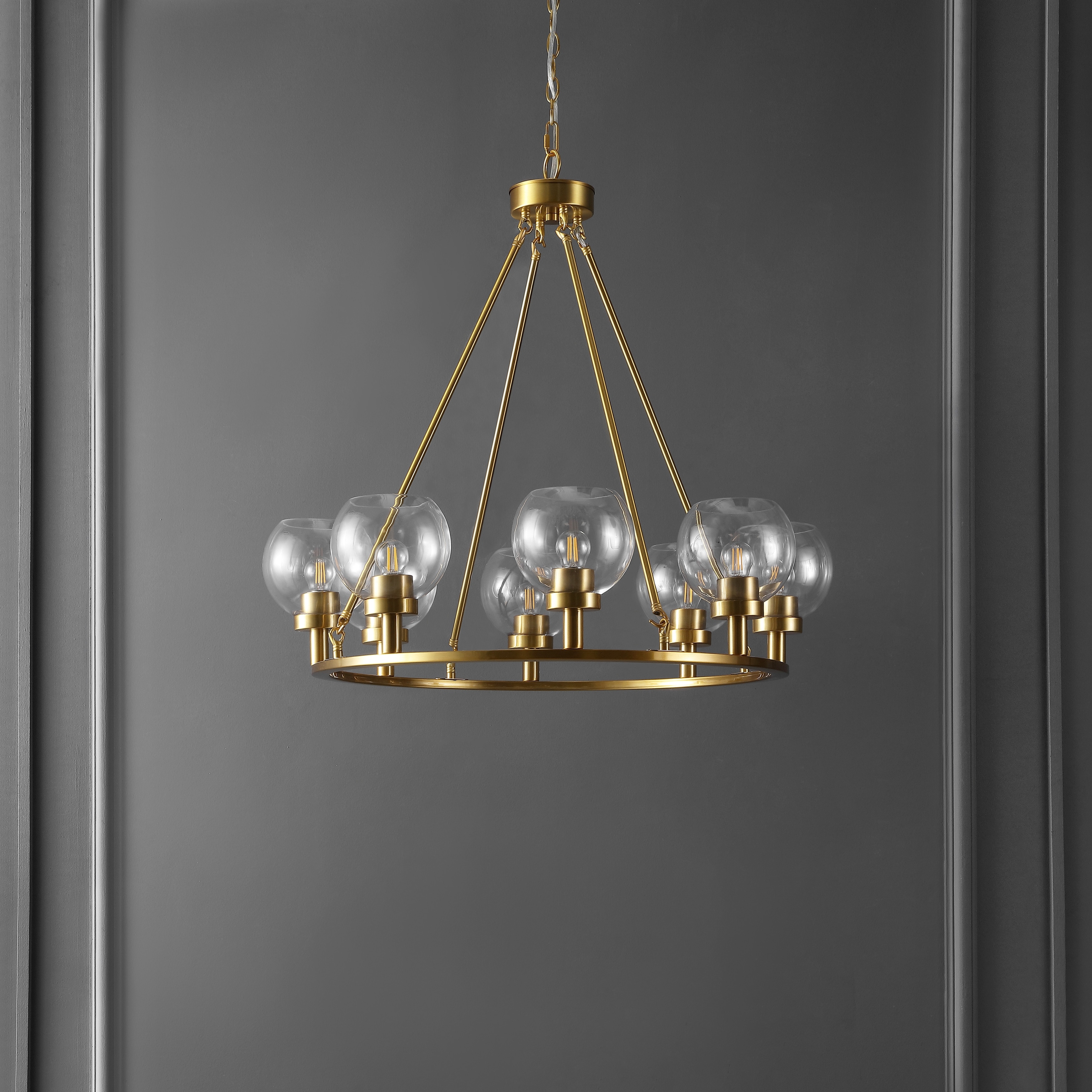 SAFAVIEH Lighting Jonila Mid-Century Modern 8-Light Adjustable Wagon Wheel Chandelier (LED Bulbs Included) - Brass Gold