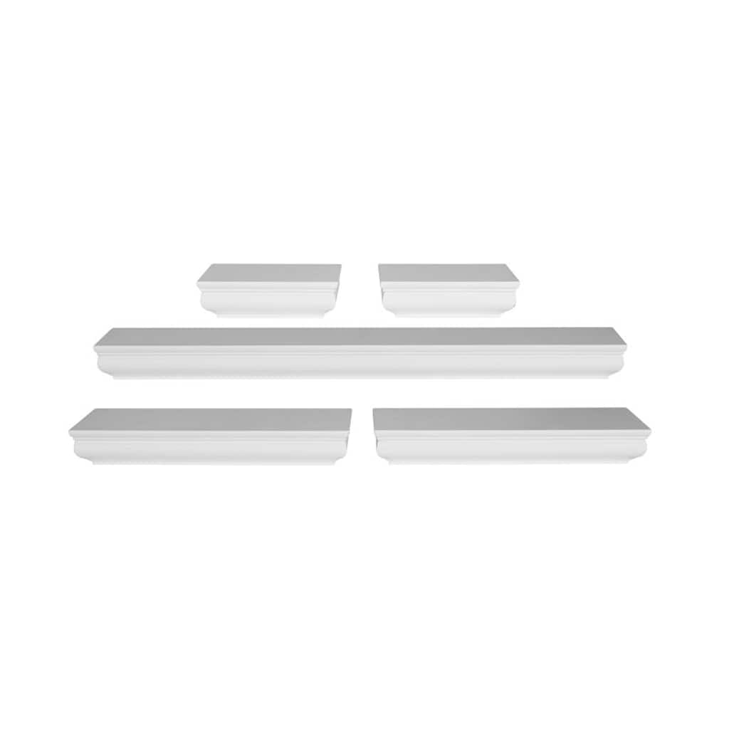 Melannco Set of 5 White Molding Shelves, 2-6, 2-12, 1-24 Inch