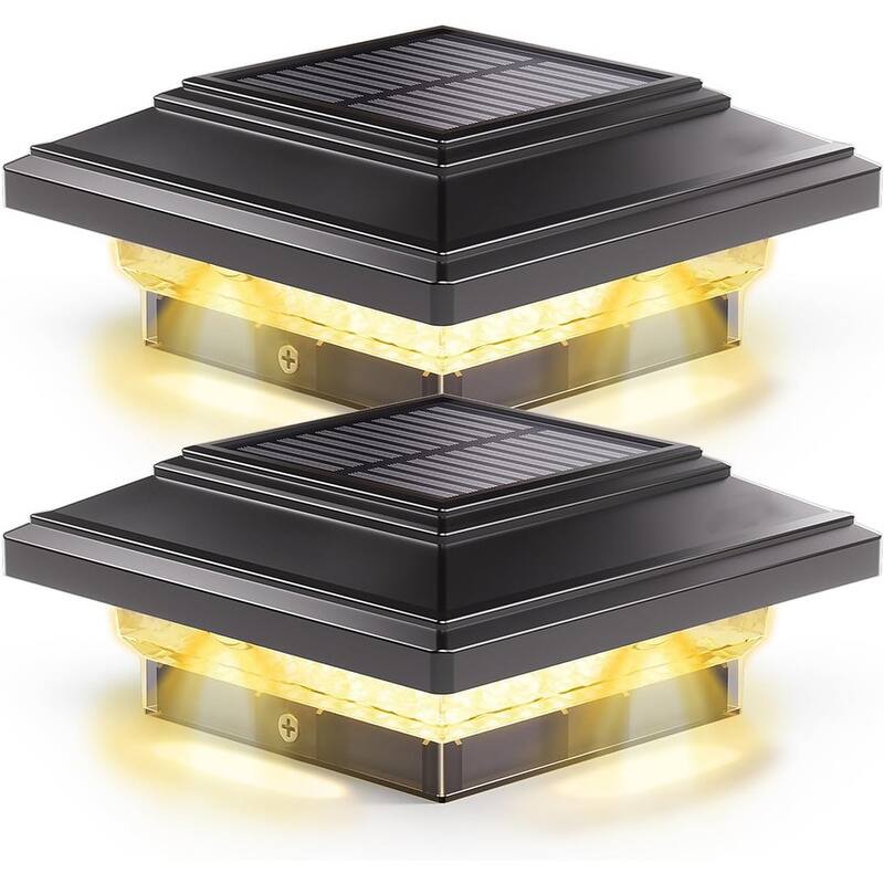 6-Pack 4x4 Solar Post Lights - 50Lm, 2 Modes, Waterproof - Black - 2 Pack