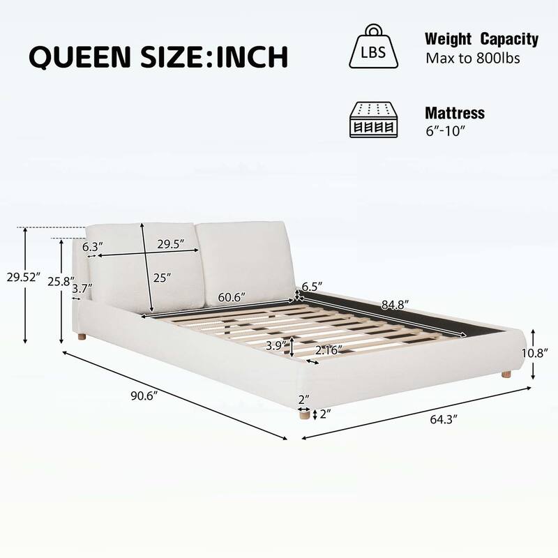 Charming Upholstered Platform Bed with Removable Pillows and Stylish Headboard