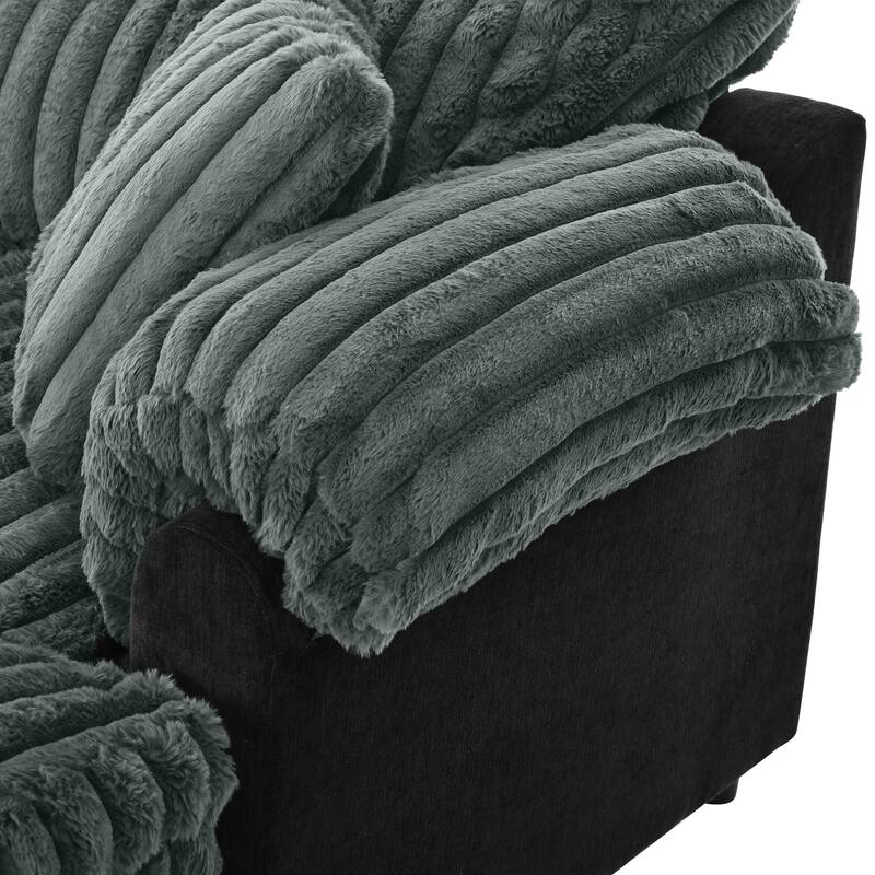 Modern Oversized Chaise Lounge Sofa for Living Room, 65.25" Cloud Sleeper Sofa Plush Faux Fur Sofa Couch with 2 Pillows