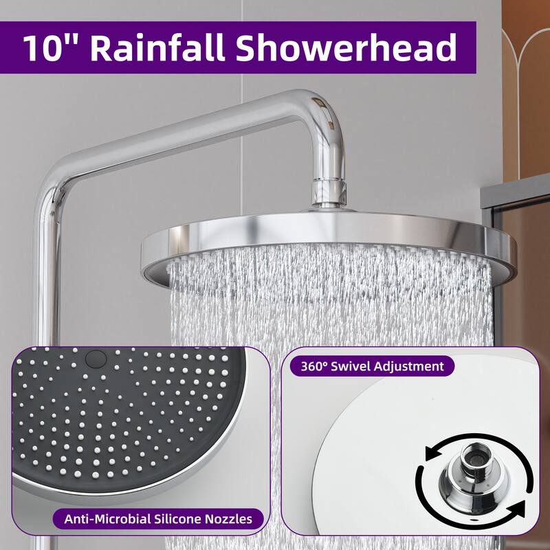 Modland Wall Mount 3-Function Shower System with 10" Rainfall, 1.59GPM, Matte Black/Rose Gold/Chrome