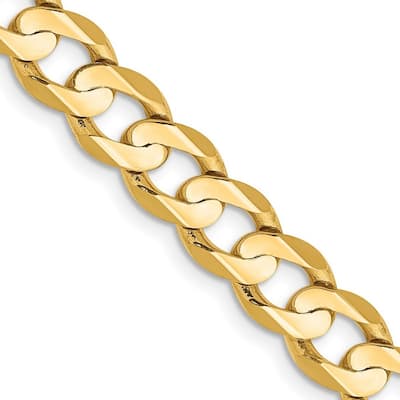 Curata 14k Yellow Gold 6.75mm Open Concave Curb Chain Anklet Bracelet - 9 Inch - Lobster Claw