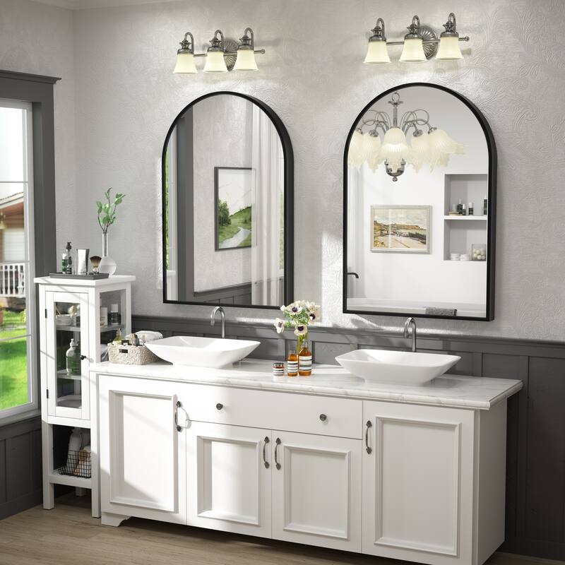 Arch High-Strength Tempered Glass and Aluminum Alloy Framed French Cleat Mounted Wall Mirror