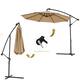 10 FT Solar LED Patio Outdoor Umbrella Hanging Cantilever Umbrella Offset Umbrella Easy Open Adustment with 24 LED Lights