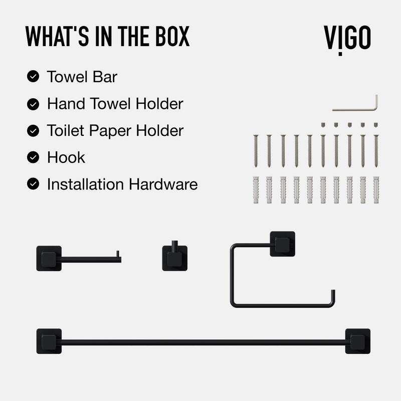 VIGO Meridian 4-Piece Bathroom Hardware Accessory Set with 24 in. Towel Bar, Toilet Paper Holder, Hand Towel Holder, Hook