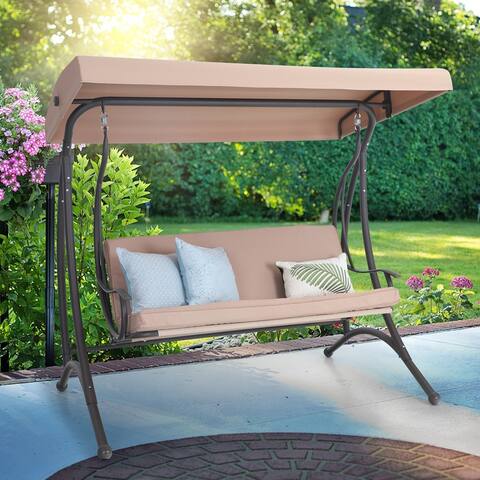 Claribelle 3-person Cushioned Covered Porch Swing Chair by Havenside Home