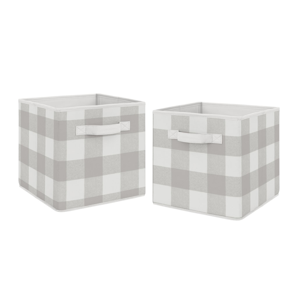 Grey Woodland Plaid Collection Foldable Fabric Storage Bins - Gray White Rustic Buffalo Check Flannel Country Lumberjack