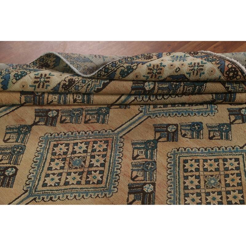 Geometric Bakhtiari Persian Vintage Rug Handmade Orange Wool Carpet - 6'8"x 9'5"