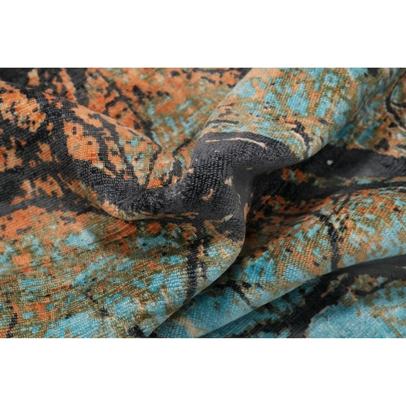 Hand Knotted Oriental Viscose Silk Carpet Modern Pictorial Multi-Colored Abstract Area Rug - 8' 0'' X 5' 6''