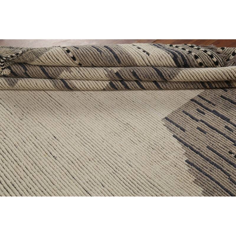 Moroccan Modern Area Rug Hand-Knotted Wool Carpet - 8'11"x 13'1"