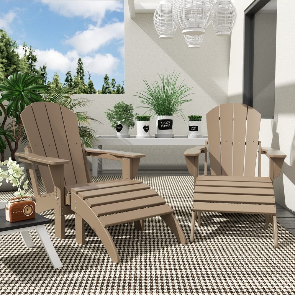 Laguna Hdpe All Weather Outdoor Patio Foldable Adirondack Chairs With Ottomans (5-Piece Set)