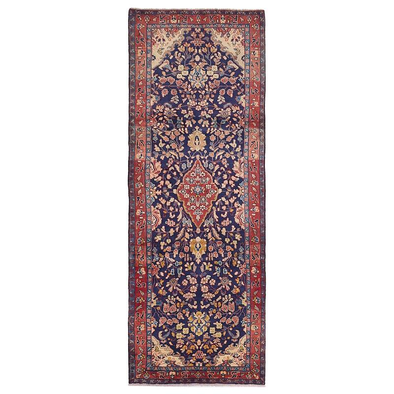 ECARPETGALLERY Hand-knotted Andelz Navy Wool Rug - 3'8 x 10'6