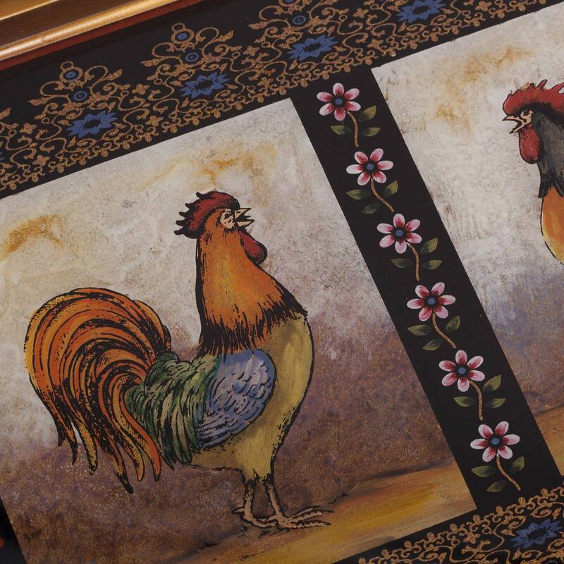 Handmade Crowing Roosters Reverse Painted Glass Tray (Peru) - 2.4" H x 17.75" W x 11.75" D