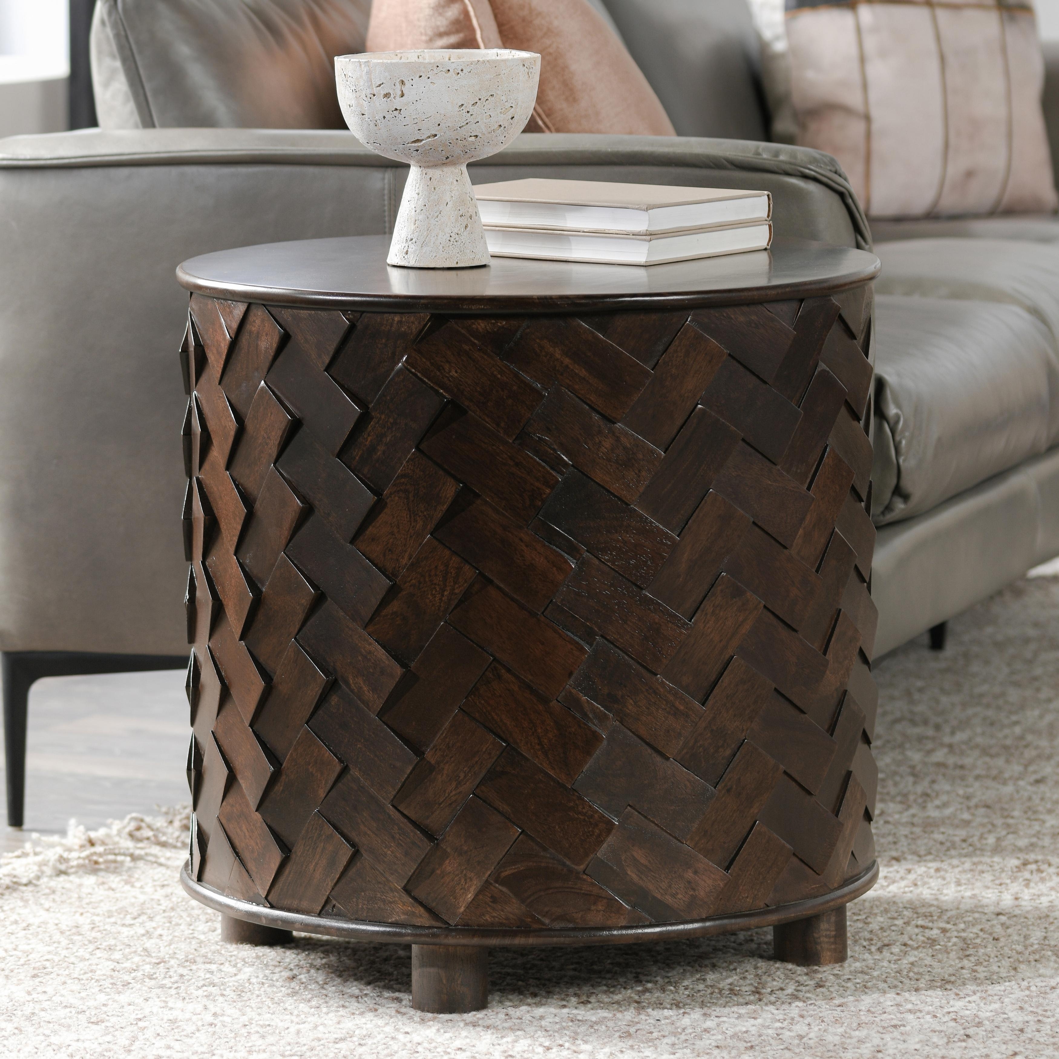 Classic Home Shira 40" Round Coffee Table with Storage in Kona Brown