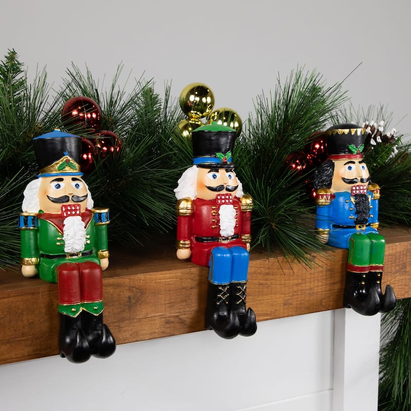 Set of 3 Red, BlueGreen Nutcracker Christmas Stocking Holders 7.5"