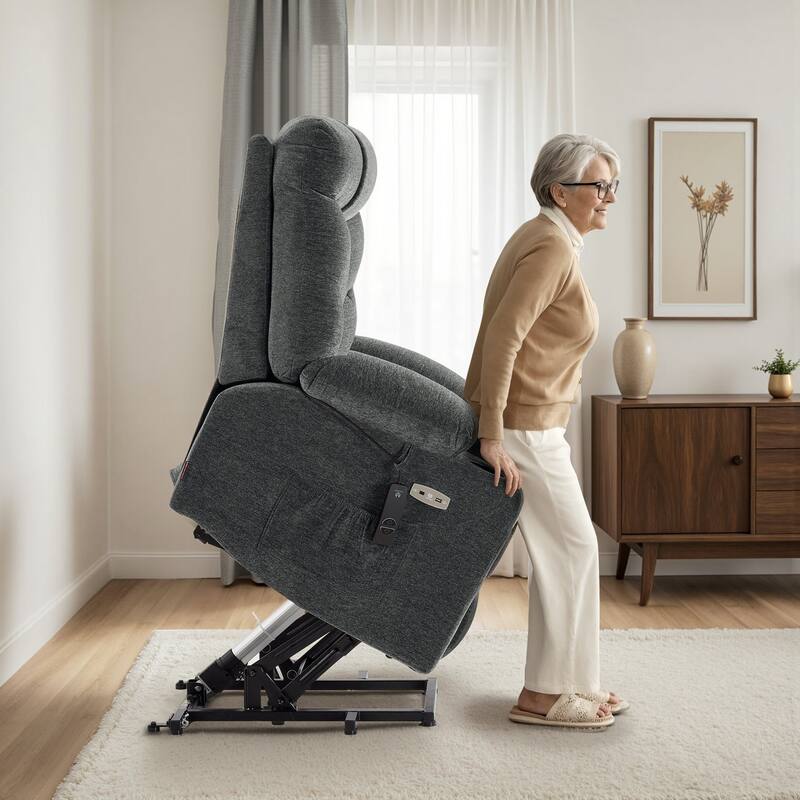 MCombo Wide Power Lift Recliner Chair with Extended Footrest for Big Elderly People, Fabric R7289