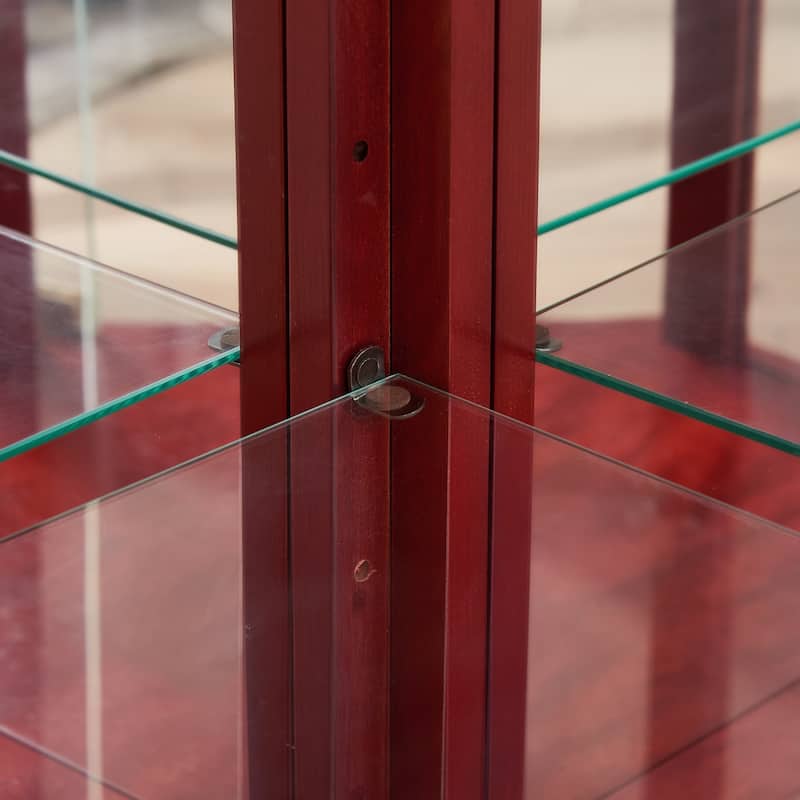 Lighted Glass Display Cabinet Corner Curio Cabinet with Adjustable Shelves