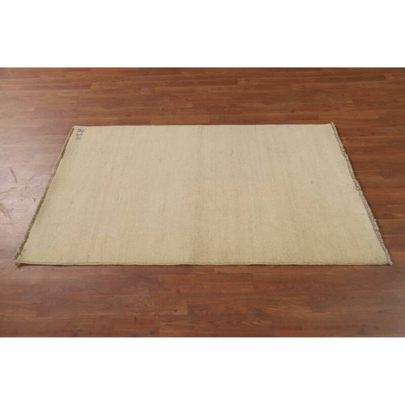 Modern Solid Gabbeh Foyer Rug Hand-Knotted Wool Carpet - 3'1"x 4'10"