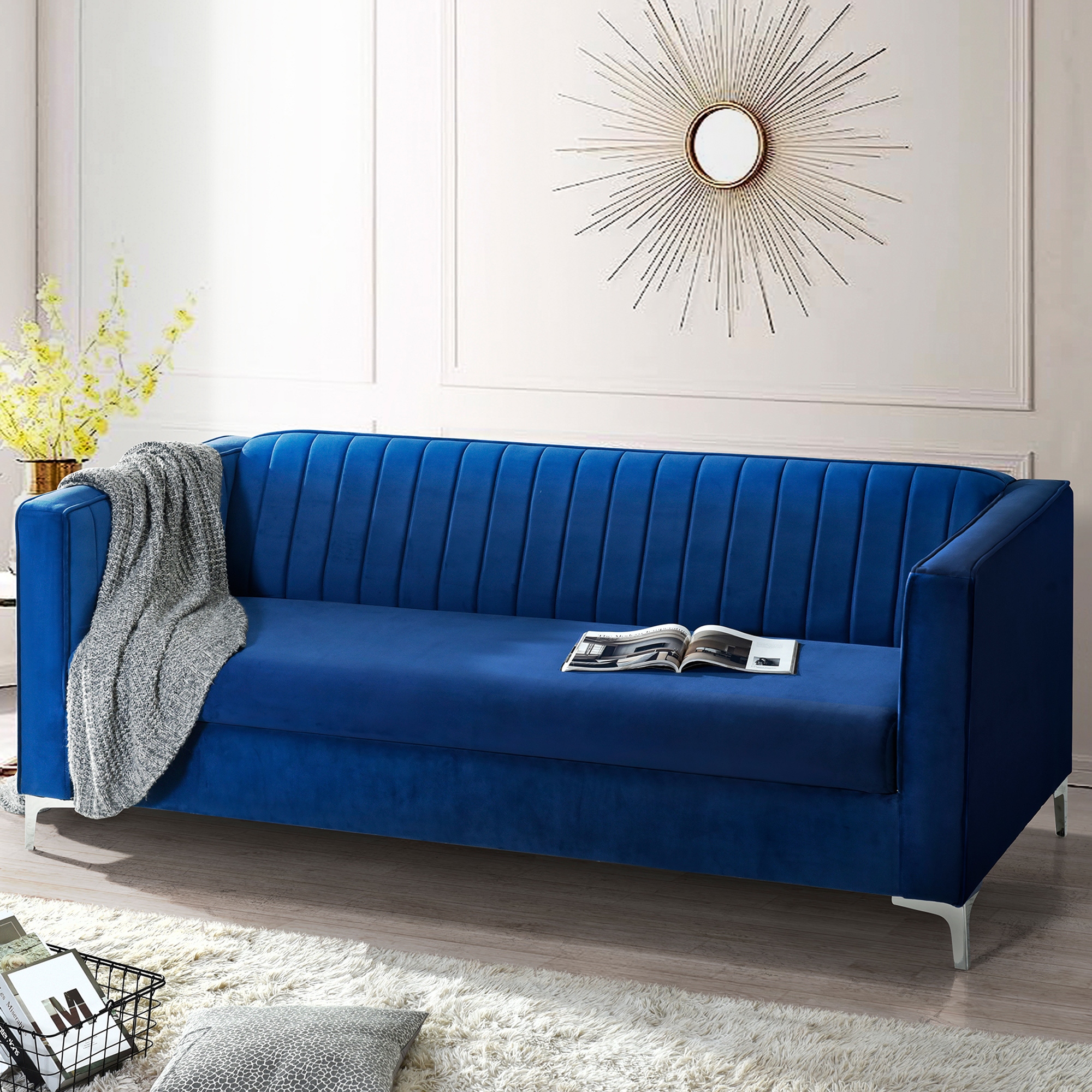 Navy velvet 3 seater sofa store