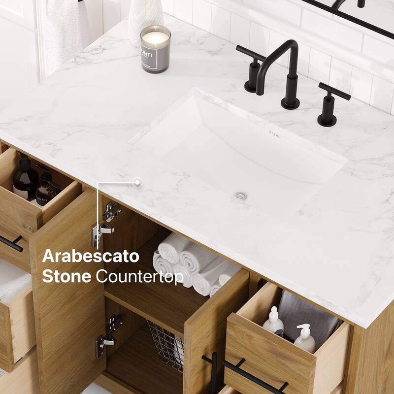 Graham 42"W Oak Bath Vanity with WH Arabescato Engineered Stone Top