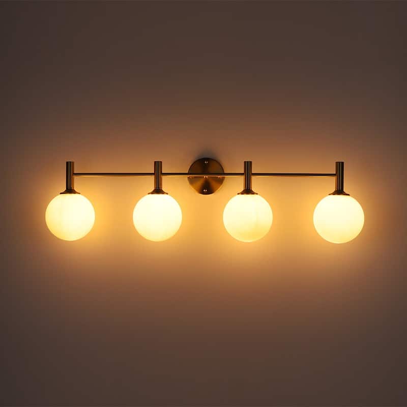 4-Light Brushed Brass Glass Globe Vanity Wall Lamp Bathroom Sconce
