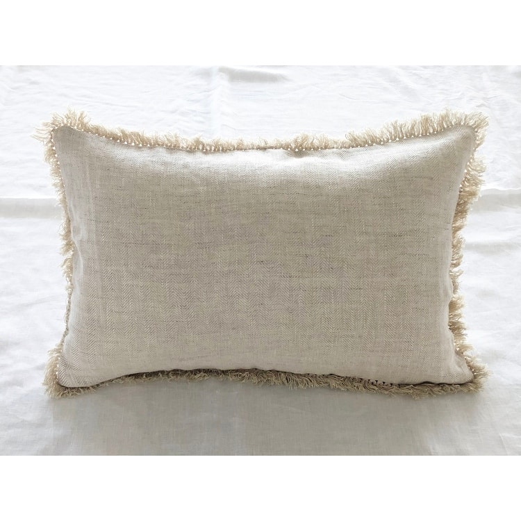 WHOLINENS Stone Washed Linen Bolster Pillow Cover With Fringe