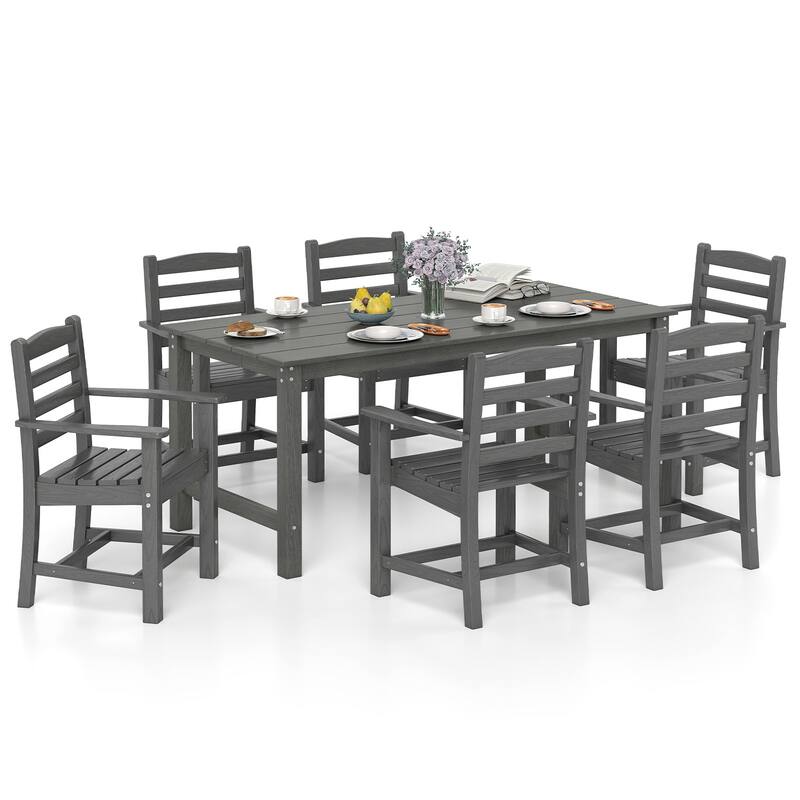 Gymax 7 PCS Outdoor Dining Table Set for 6 People Rectangle Table & 6