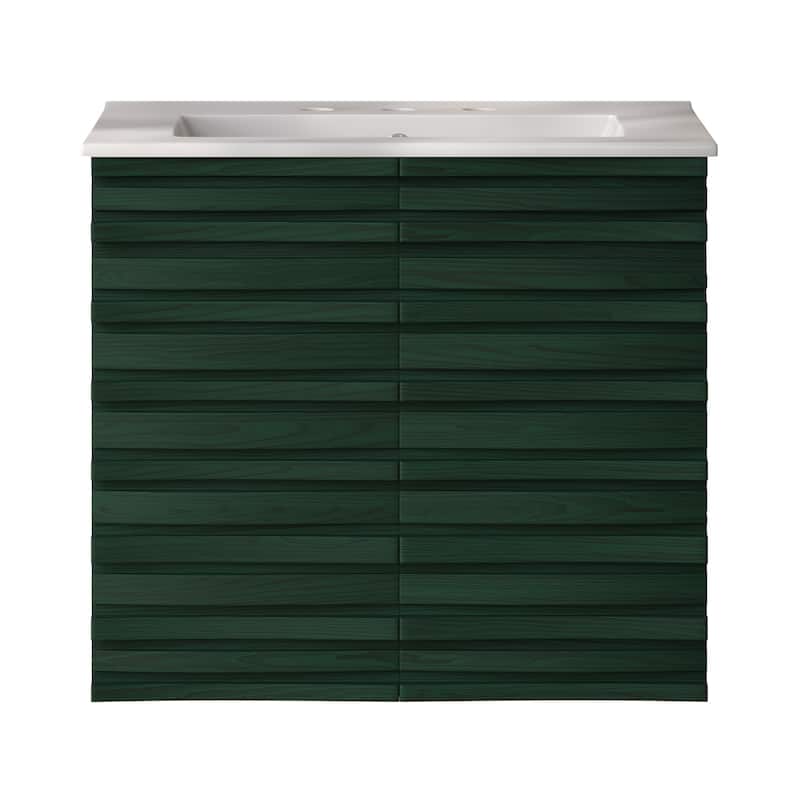 Cascade 24" Wall-Mounted Bathroom Vanity In Green Oak With 3-Hole Widespread Sink Top - 24