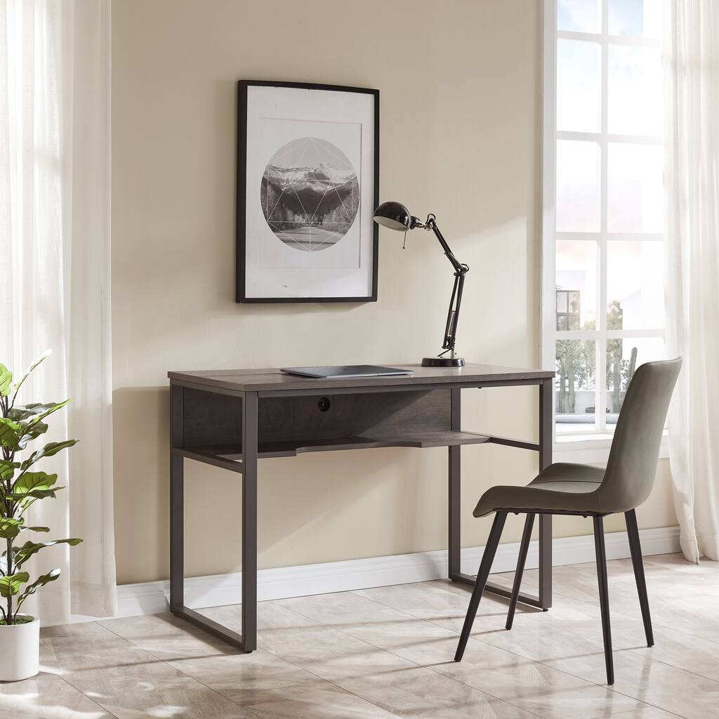 Leick Home 70006-CJGM Metal Base Kona Desk with Recessed Shelf