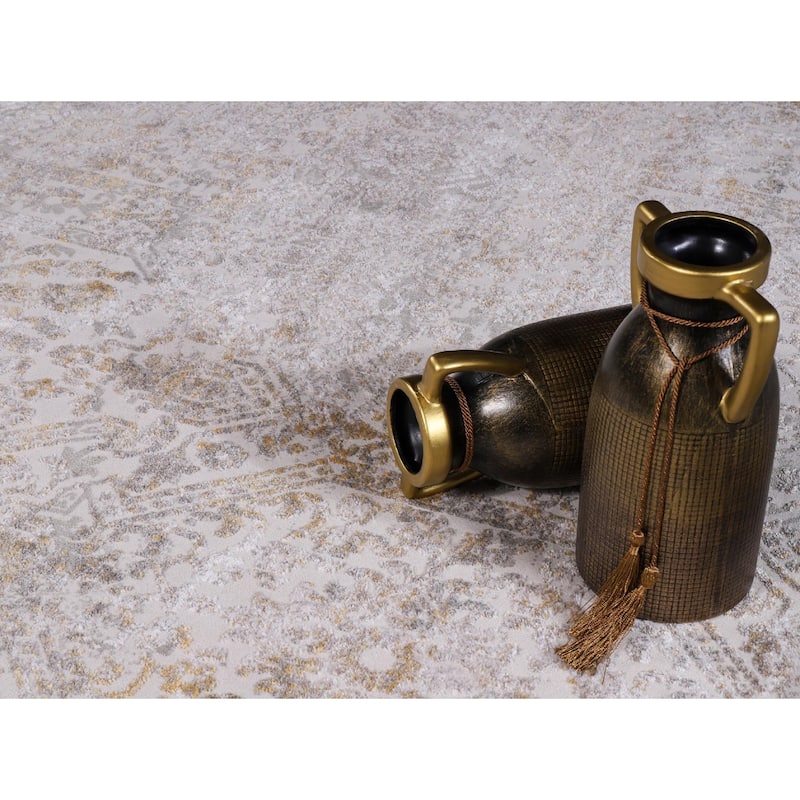 Hypnos Collection Beige and Camel Medallion Area Rug Bed Bath